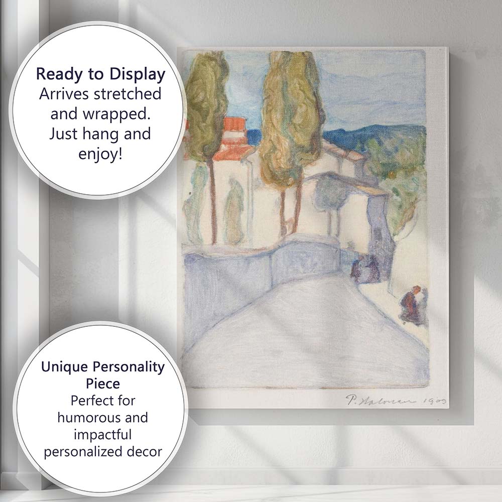 Mediterranean Village Cypress Trees Pastel Landscape Canvas Wall Art Print Decor Picture Ready to Hang