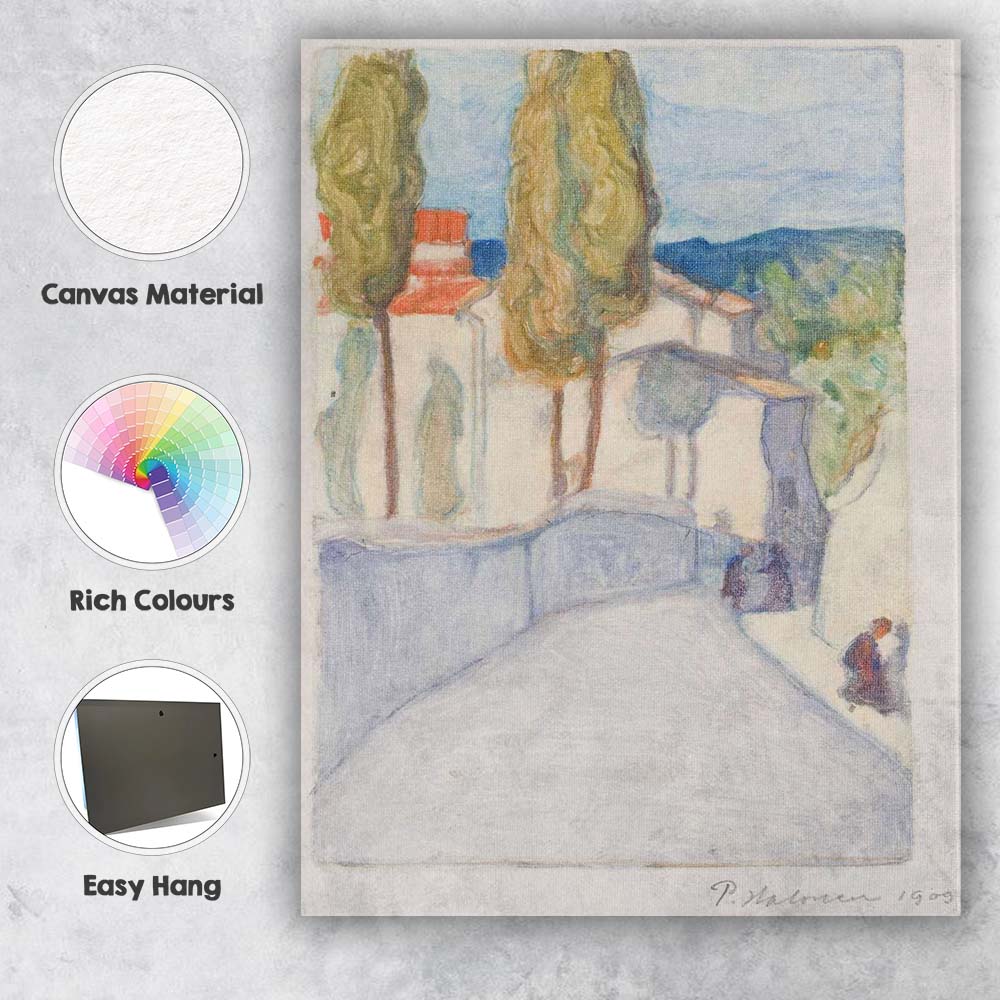 Mediterranean Village Cypress Trees Pastel Landscape Canvas Wall Art Print Decor Picture Ready to Hang