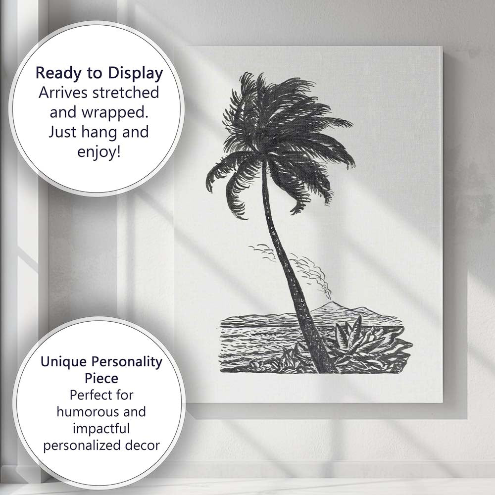Minimalist Tropical Palm Tree Coastal Landscape Ink Illustration Canvas Wall Art Print Decor Picture Ready to Hang