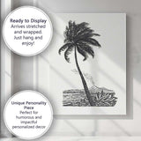 Minimalist Tropical Palm Tree Coastal Landscape Ink Illustration Canvas Wall Art Print Decor Picture Ready to Hang