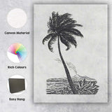 Minimalist Tropical Palm Tree Coastal Landscape Ink Illustration Canvas Wall Art Print Decor Picture Ready to Hang