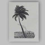 Minimalist Tropical Palm Tree Coastal Landscape Ink Illustration Canvas Wall Art Print Decor Picture Ready to Hang