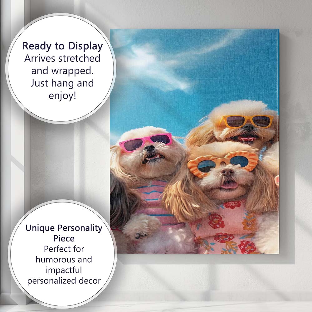 Summer Party Dogs Wearing Colourful Sunglasses Beach Portrait Canvas Wall Art Print Decor Picture Ready to Hang