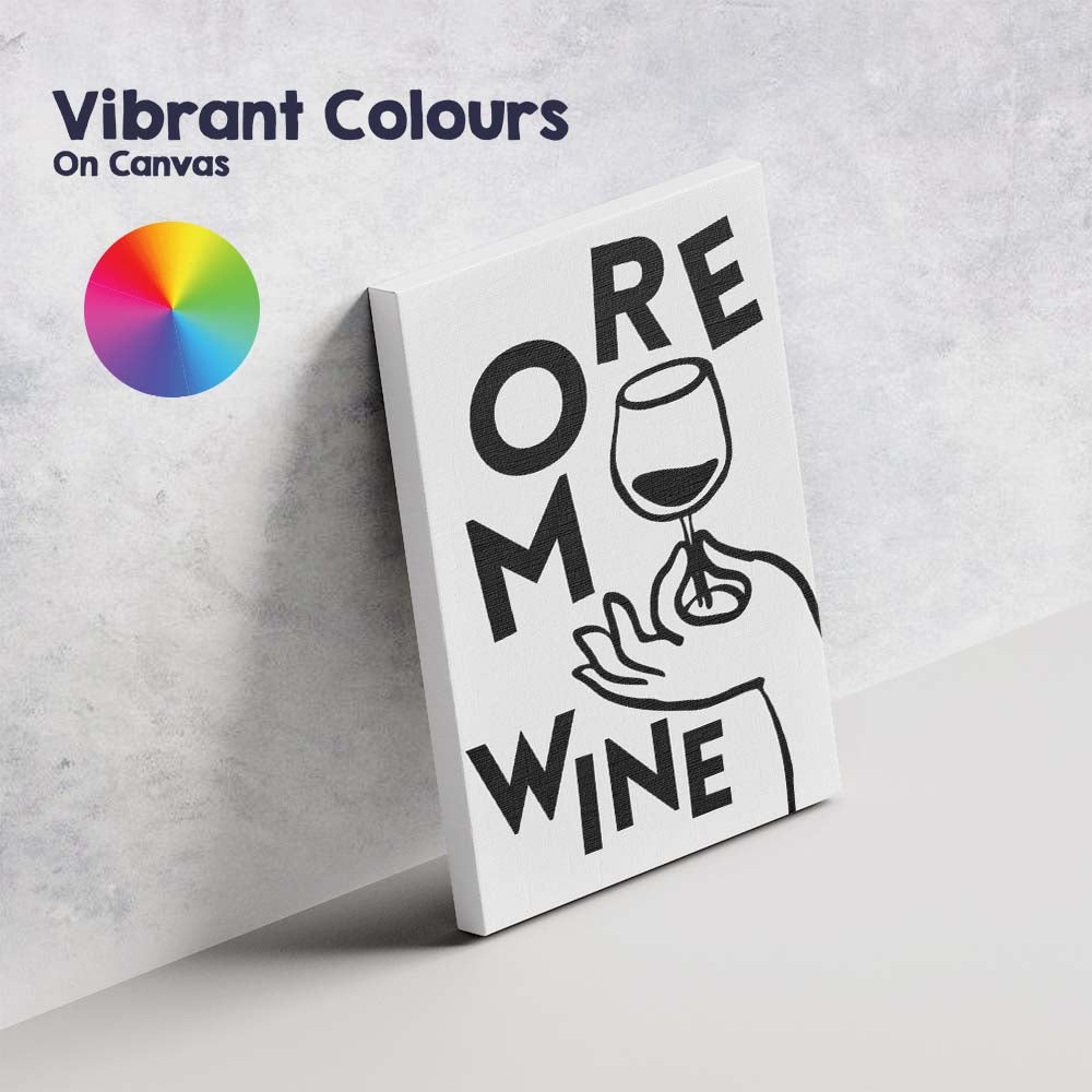 Minimalist More Wine Typography Line Art Illustration Canvas Wall Art Print Decor Picture Ready to Hang