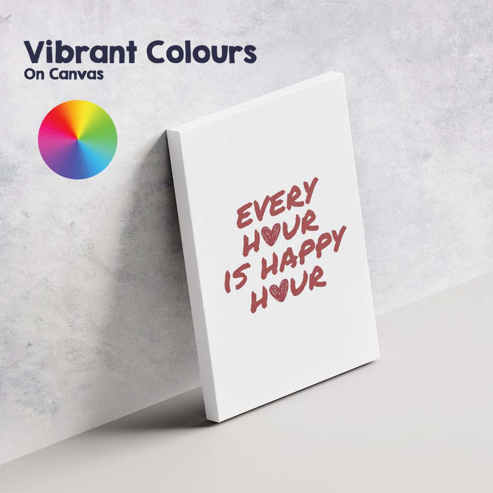 Modern Every Hour Is Happy Hour Burgundy Typography Quote Canvas Wall Art Print Decor Picture Ready to Hang