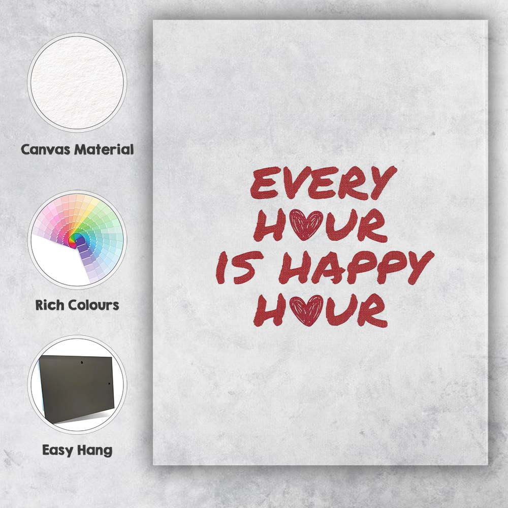 Modern Every Hour Is Happy Hour Burgundy Typography Quote Canvas Wall Art Print Decor Picture Ready to Hang
