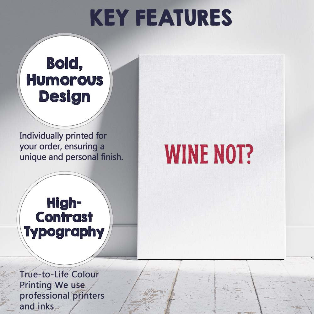 Minimalist Wine Not Burgundy Typography Quote Canvas Wall Art Print Decor Picture Ready to Hang
