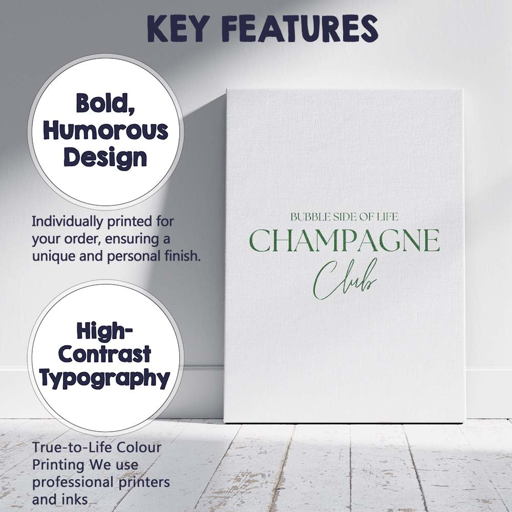 Minimalist Sage Green Champagne Club Typography Quote Canvas Wall Art Print Decor Picture Ready to Hang