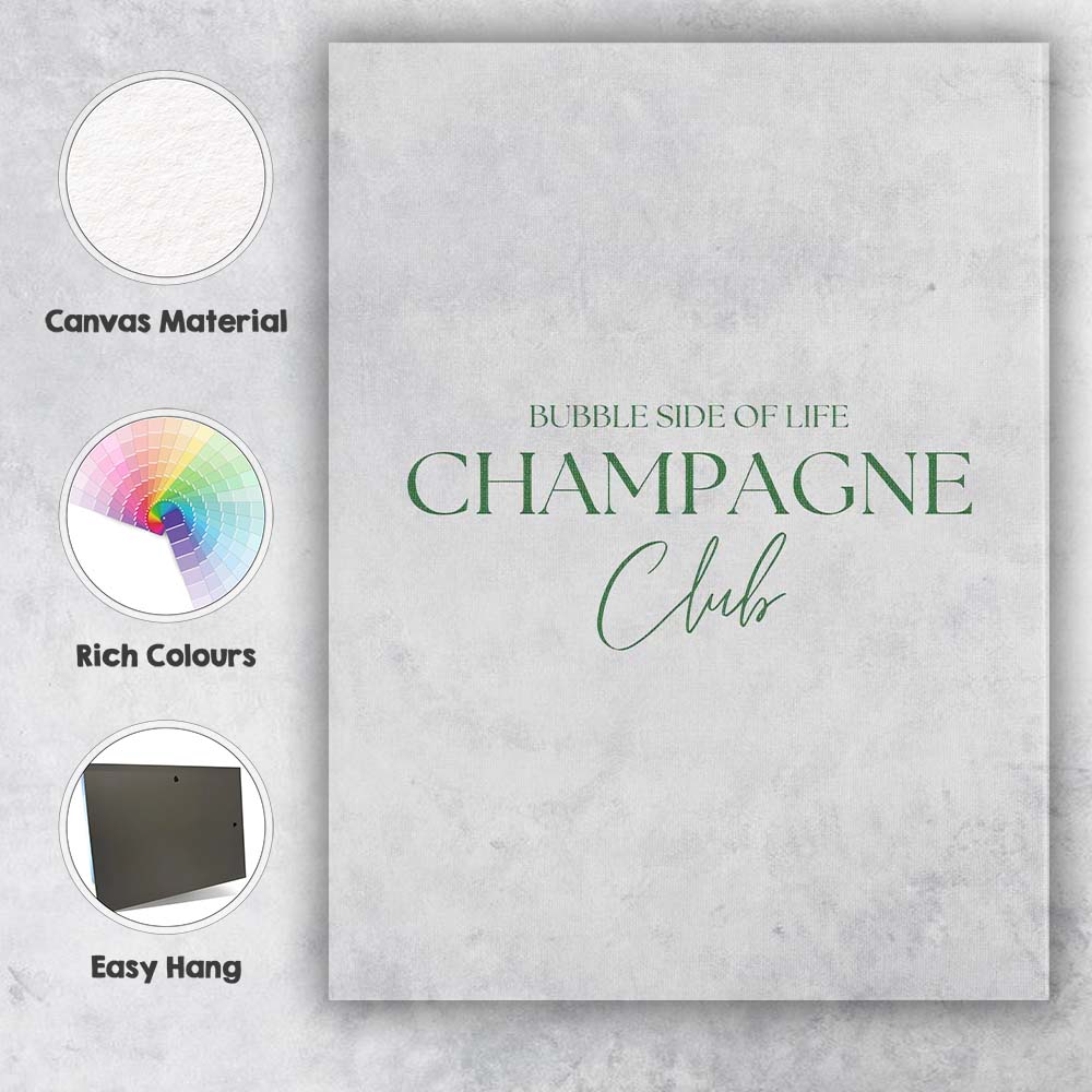 Minimalist Sage Green Champagne Club Typography Quote Canvas Wall Art Print Decor Picture Ready to Hang