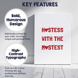 Funny Hostess With The Mostest Red Typography Quote Canvas Wall Art Print Decor Picture Ready to Hang