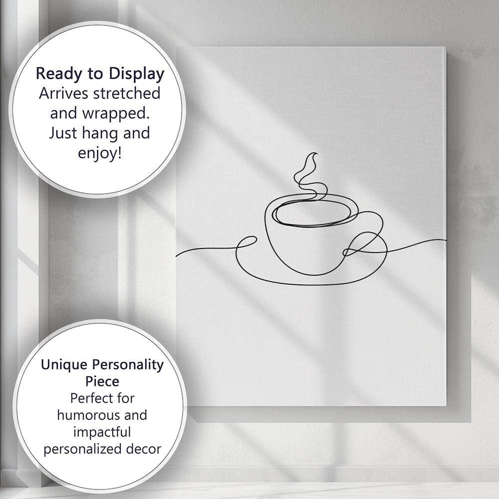Minimalist One Line Coffee Cup Continuous Line Drawing Canvas Wall Art Print Decor Picture Ready to Hang