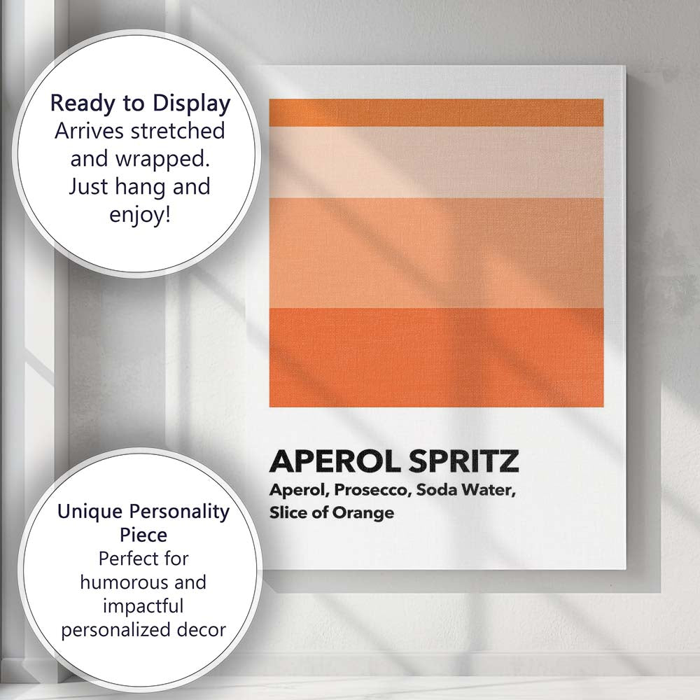 Minimalist Aperol Spritz Cocktail Recipe Colour Block Print Canvas Wall Art Print Decor Picture Ready to Hang