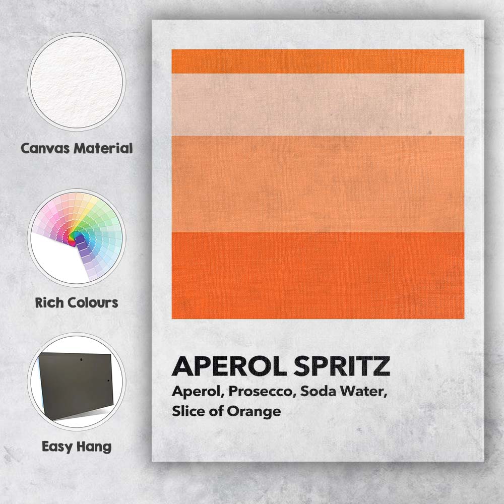 Minimalist Aperol Spritz Cocktail Recipe Colour Block Print Canvas Wall Art Print Decor Picture Ready to Hang