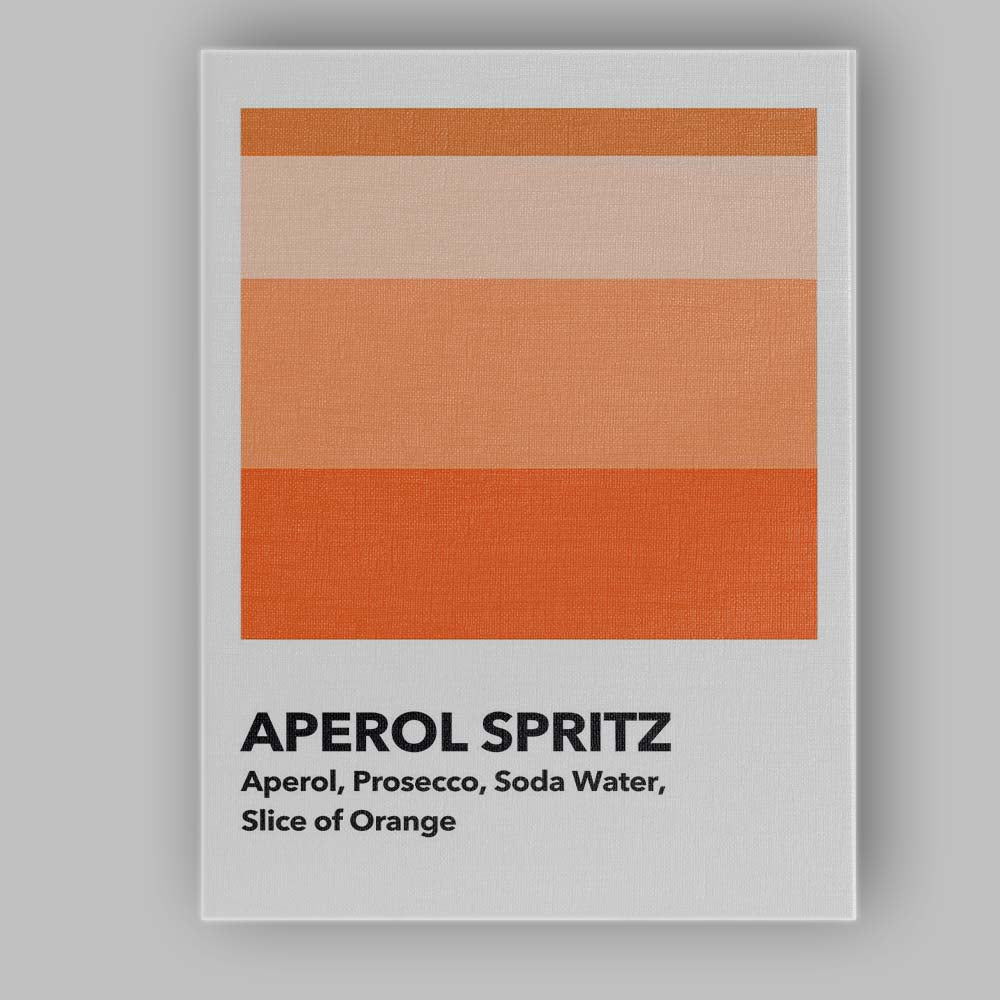 Minimalist Aperol Spritz Cocktail Recipe Colour Block Print Canvas Wall Art Print Decor Picture Ready to Hang