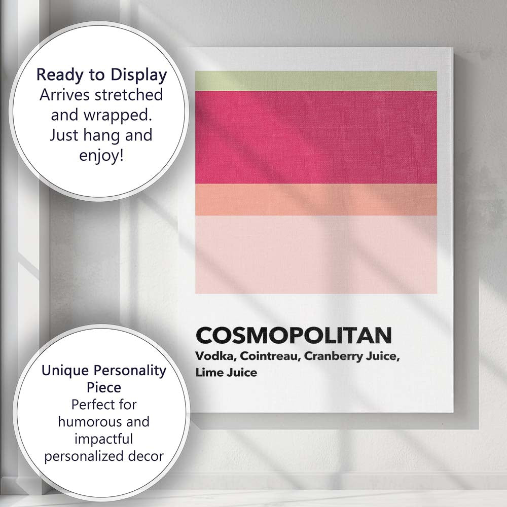 Modern Cosmopolitan Cocktail Recipe Colour Block Kitchen Print Canvas Wall Art Print Decor Picture Ready to Hang