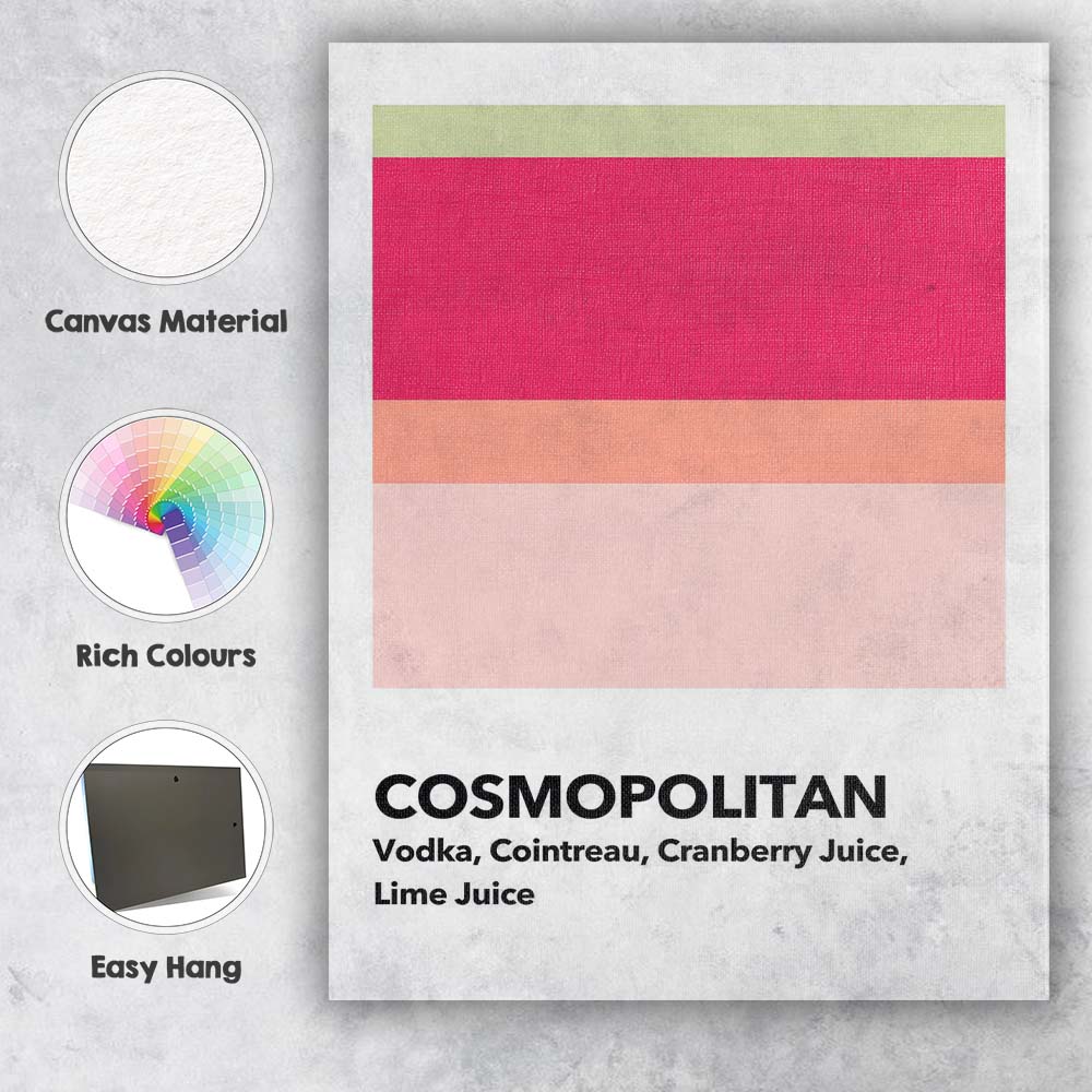 Modern Cosmopolitan Cocktail Recipe Colour Block Kitchen Print Canvas Wall Art Print Decor Picture Ready to Hang