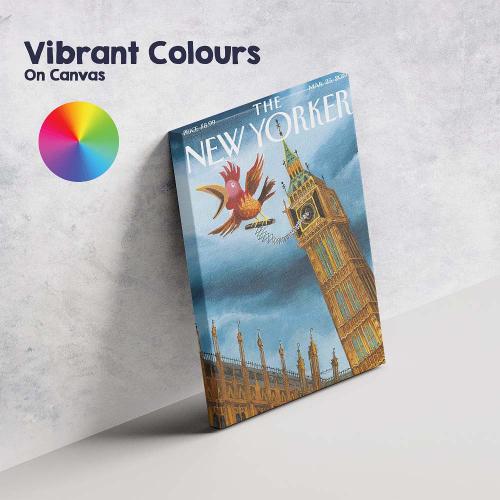 Whimsical London Clock Tower Bird Surreal Illustration Canvas Wall Art Print Decor Picture Ready to Hang