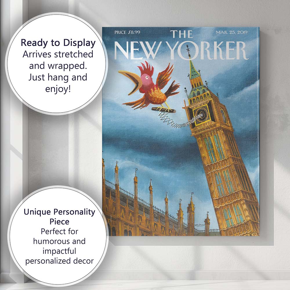 Whimsical London Clock Tower Bird Surreal Illustration Canvas Wall Art Print Decor Picture Ready to Hang