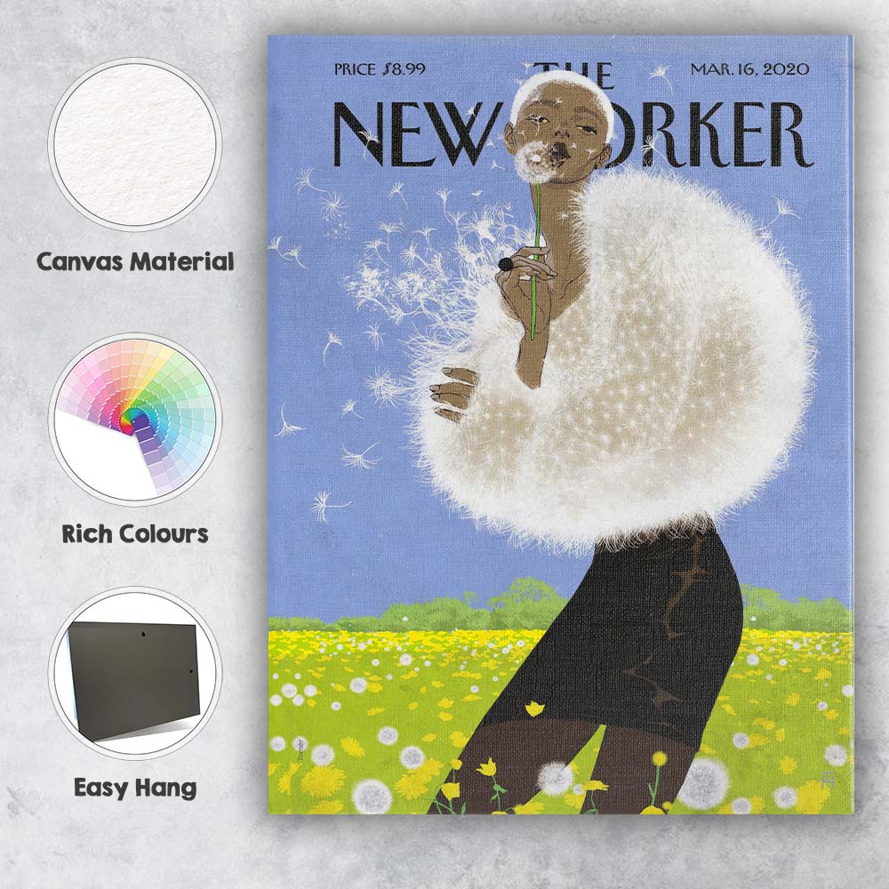 Elegant Woman Blowing Dandelion Seeds Fashion Illustration Canvas Wall Art Print Decor Picture Ready to Hang