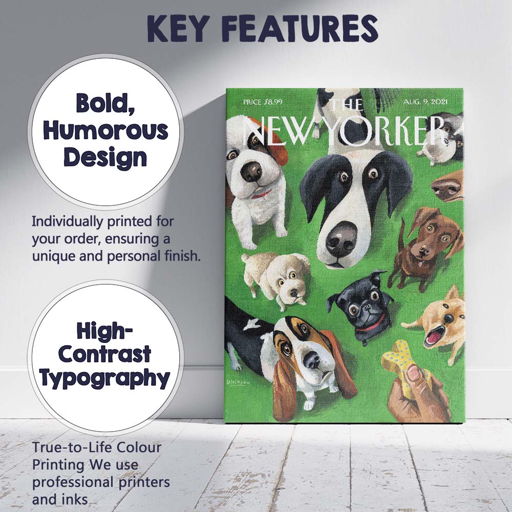 Playful Dogs Looking Up Pet Portrait Illustration Canvas Wall Art Print Decor Picture Ready to Hang