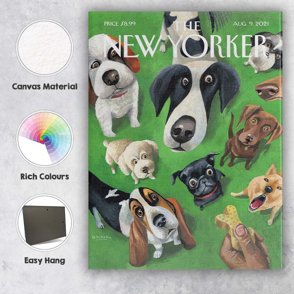 Playful Dogs Looking Up Pet Portrait Illustration Canvas Wall Art Print Decor Picture Ready to Hang