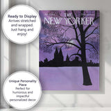Moonlit Winter Tree City Skyline Silhouette Illustration Canvas Wall Art Print Decor Picture Ready to Hang