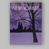 Moonlit Winter Tree City Skyline Silhouette Illustration Canvas Wall Art Print Decor Picture Ready to Hang