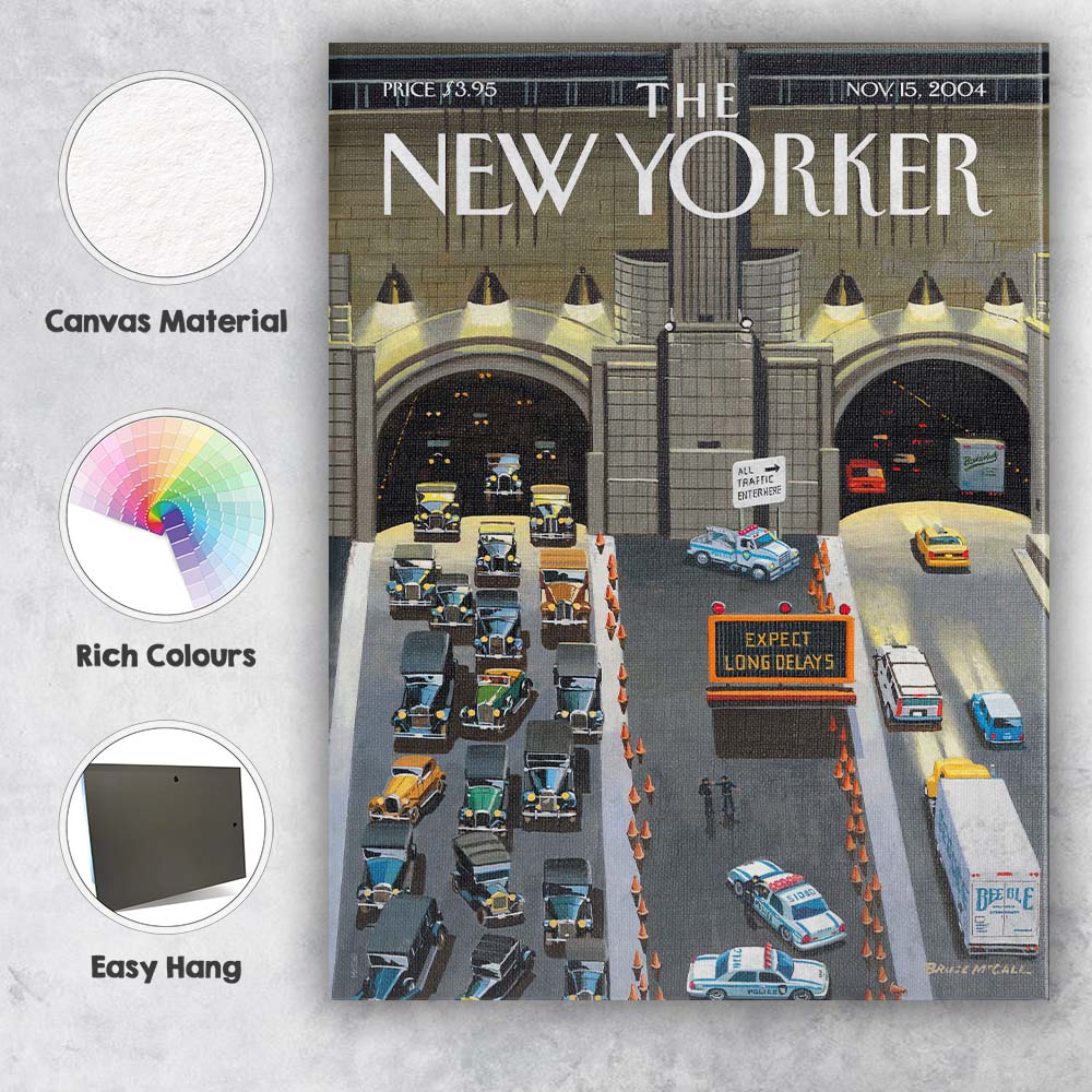 Lincoln Tunnel Traffic Jam City Illustration Canvas Wall Art Print Decor Picture Ready to Hang