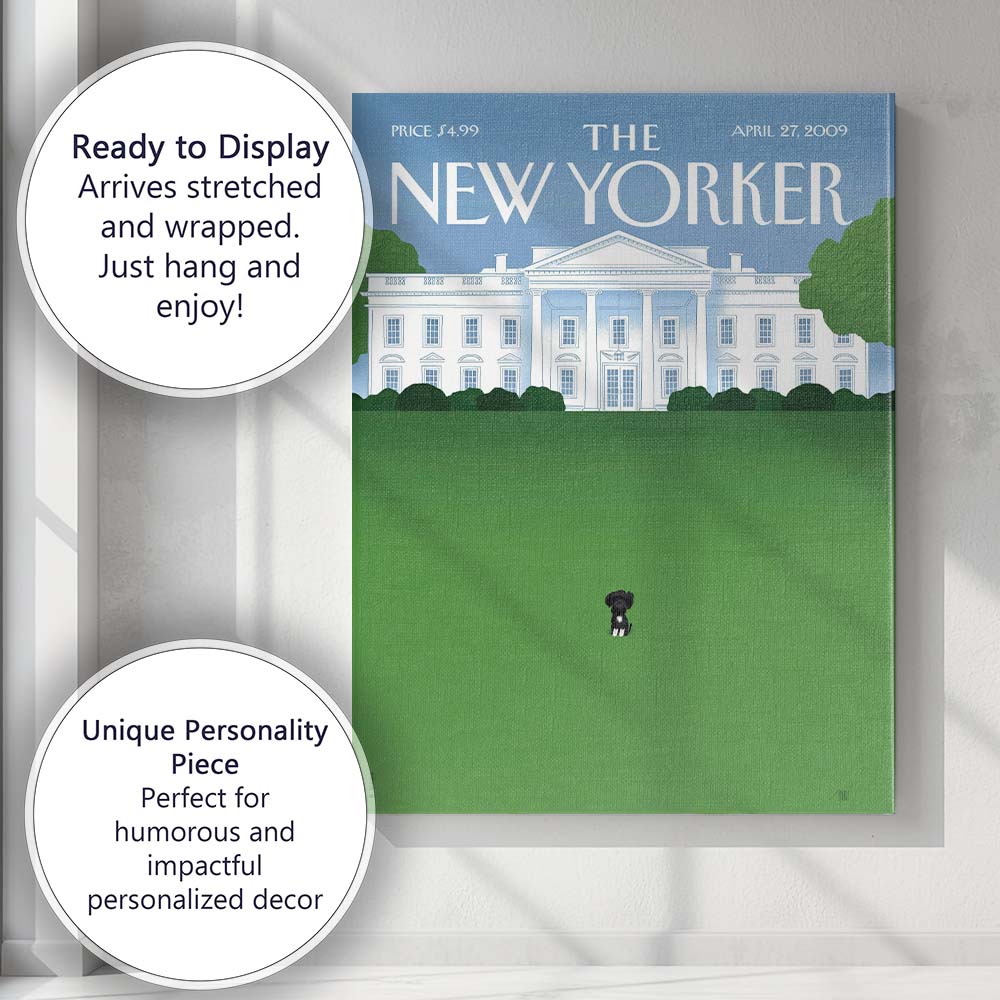 White House Lawn With Dog Illustration Canvas Wall Art Print Decor Picture Ready to Hang