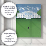 White House Lawn With Dog Illustration Canvas Wall Art Print Decor Picture Ready to Hang