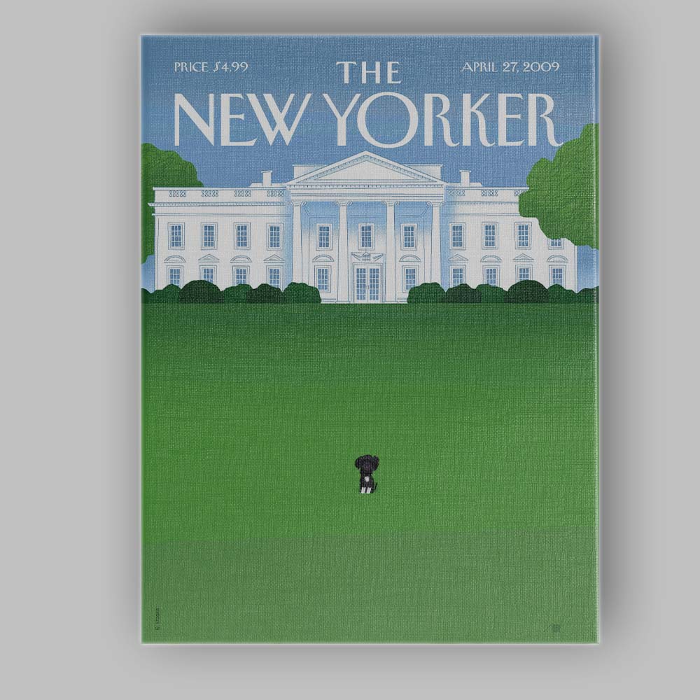 White House Lawn With Dog Illustration Canvas Wall Art Print Decor Picture Ready to Hang
