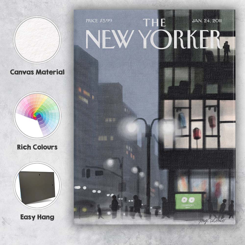 Rainy City Street Modern Urban Illustration Canvas Wall Art Print Decor Picture Ready to Hang