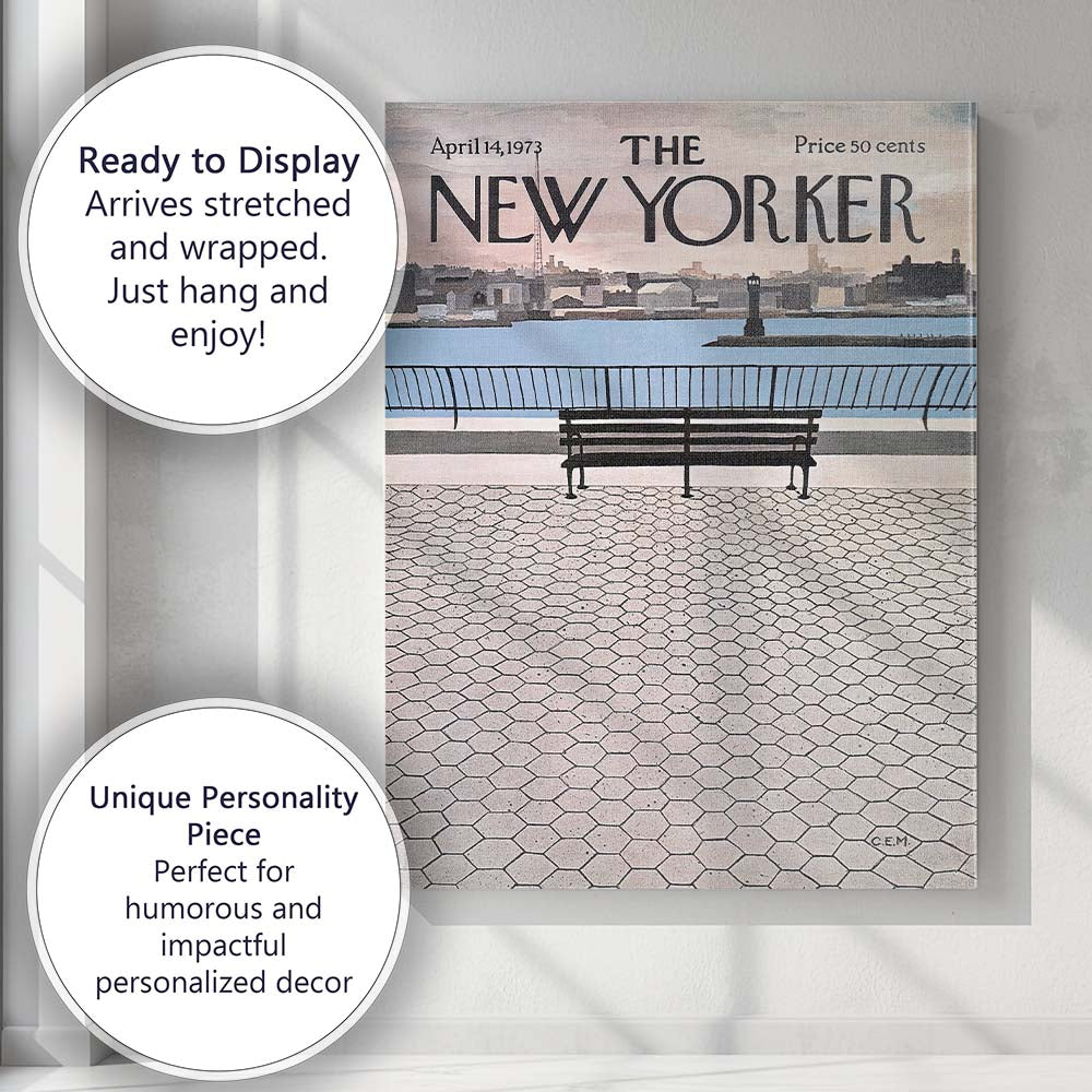 Waterfront Bench City Skyline Illustration Canvas Wall Art Print Decor Picture Ready to Hang