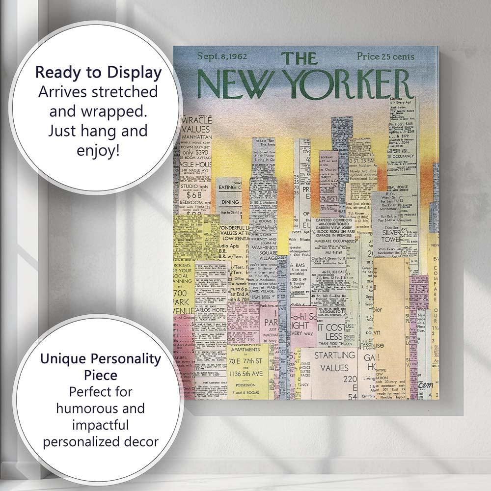 Apartment Advert City Skyline Collage Illustration Canvas Wall Art Print Decor Picture Ready to Hang