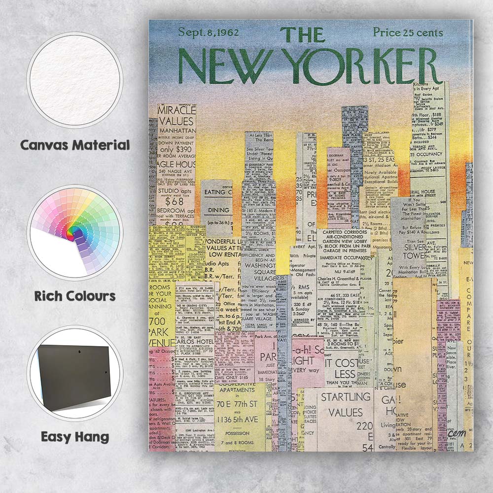 Apartment Advert City Skyline Collage Illustration Canvas Wall Art Print Decor Picture Ready to Hang