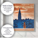 Orange Cat Watching City Skyline Sunset Illustration Canvas Wall Art Print Decor Picture Ready to Hang
