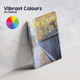 Autumn City Street Falling Leaves Illustration Canvas Wall Art Print Decor Picture Ready to Hang