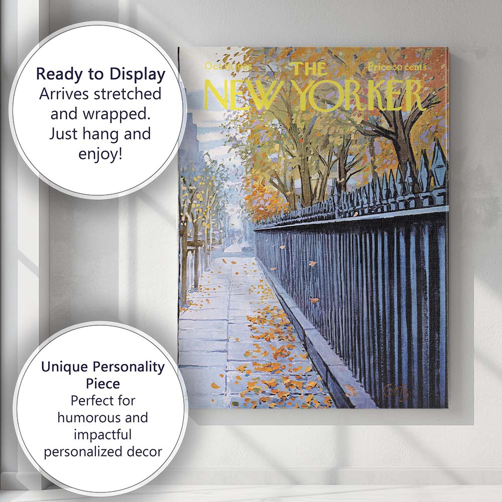 Autumn City Street Falling Leaves Illustration Canvas Wall Art Print Decor Picture Ready to Hang
