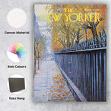 Autumn City Street Falling Leaves Illustration Canvas Wall Art Print Decor Picture Ready to Hang