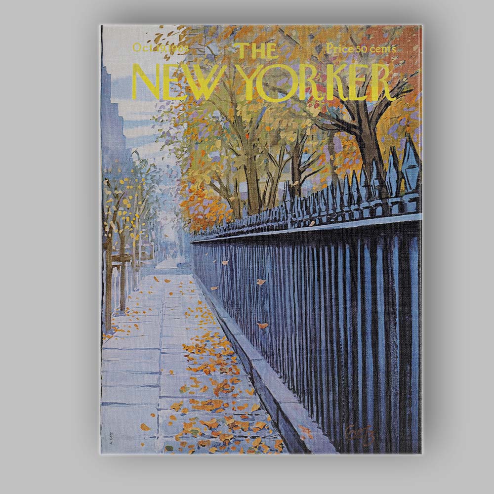 Autumn City Street Falling Leaves Illustration Canvas Wall Art Print Decor Picture Ready to Hang