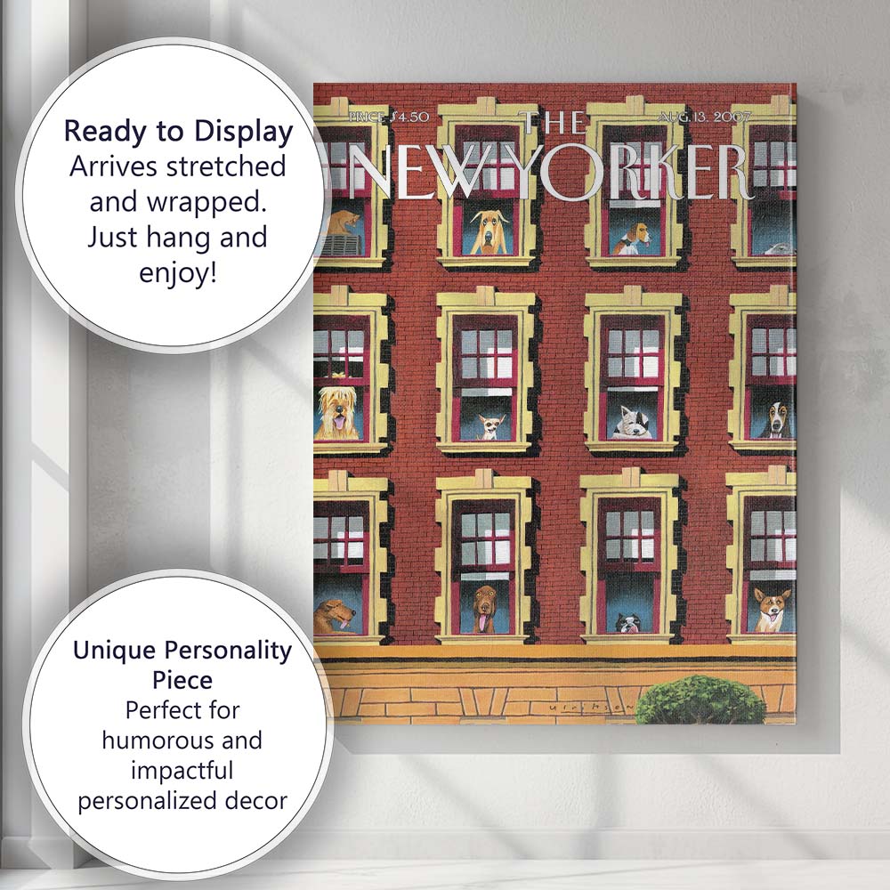 Dogs In Apartment Windows Pattern Canvas Wall Art Print Decor Picture Ready to Hang
