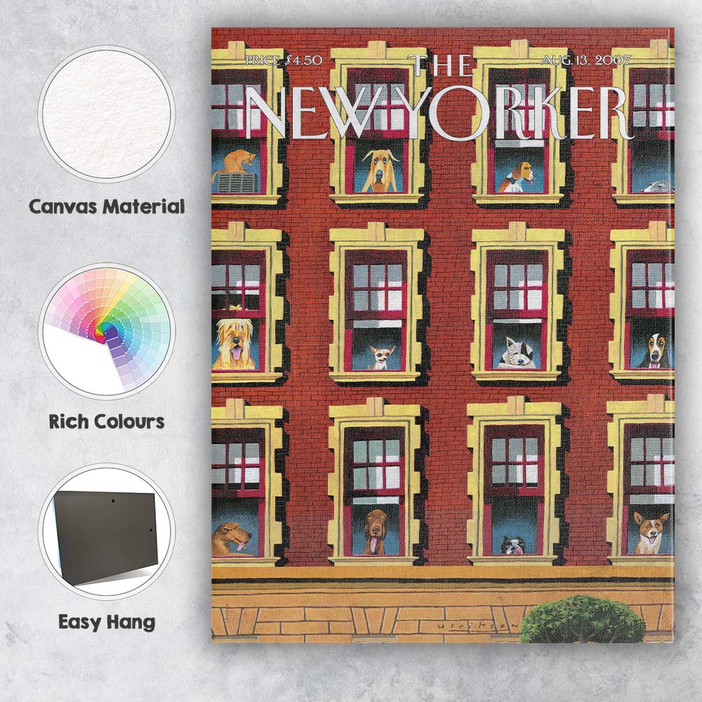 Dogs In Apartment Windows Pattern Canvas Wall Art Print Decor Picture Ready to Hang