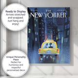 Yellow Taxi Wedding Night City Illustration Canvas Wall Art Print Decor Picture Ready to Hang