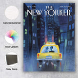 Yellow Taxi Wedding Night City Illustration Canvas Wall Art Print Decor Picture Ready to Hang