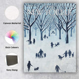 Snowy Park Dog Walking Silhouette Canvas Wall Art Print Decor Picture Ready to Hang