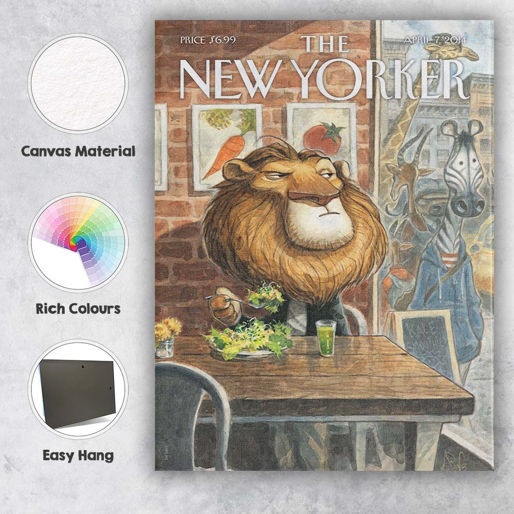 Lion Cafe Animal Character Watercolour Canvas Wall Art Print Decor Picture Ready to Hang