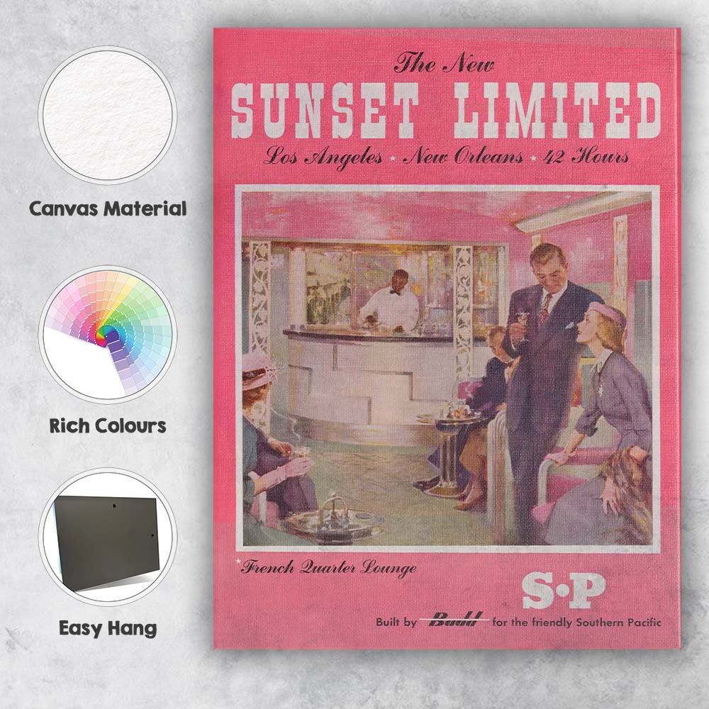Retro Sunset Limited Train Lounge Travel Poster Canvas Wall Art Print Decor Picture Ready to Hang