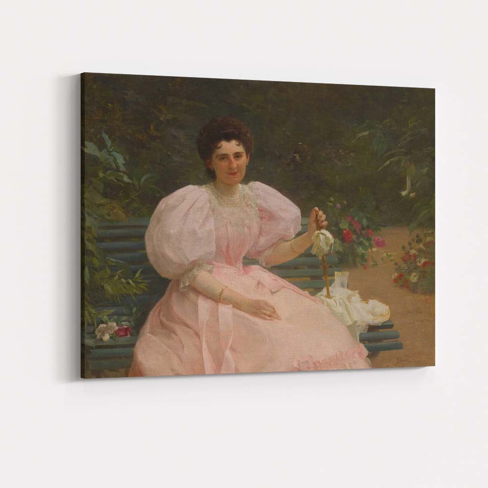 Elegant Victorian Lady in Pink Garden Portrait Canvas Wall Art Print Decor Picture Ready to Hang