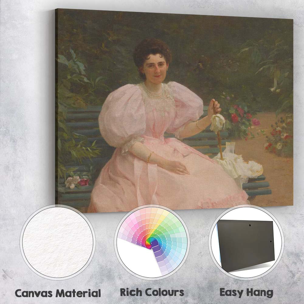 Elegant Victorian Lady in Pink Garden Portrait Canvas Wall Art Print Decor Picture Ready to Hang