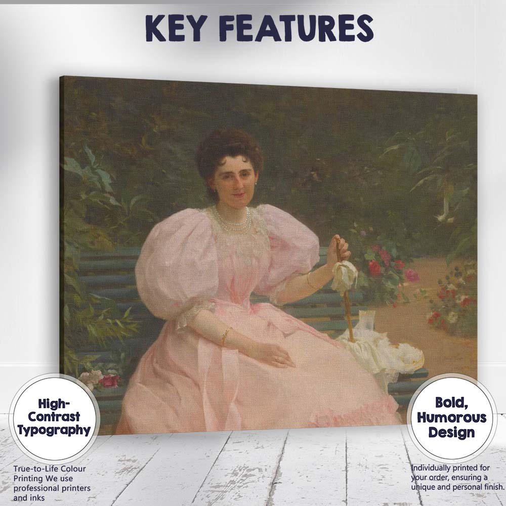 Elegant Victorian Lady in Pink Garden Portrait Canvas Wall Art Print Decor Picture Ready to Hang